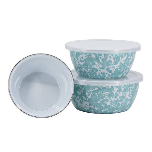 Enamelware Swirl Nesting Bowls in Sea Glass, Set of 3