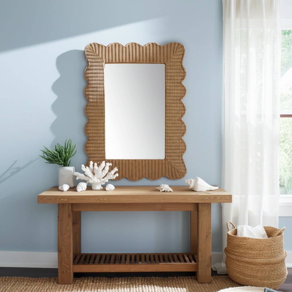 Wicker Scalloped Edge Mirror