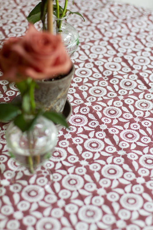 Feathered Tile Square Tablecloth in Ruby