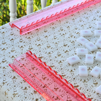 Pink Acrylic Mahjong Rack and Pusher, Set of 4