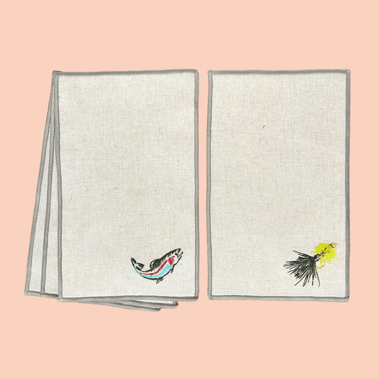 Fish & Fly Cocktail Napkins, Set of 4