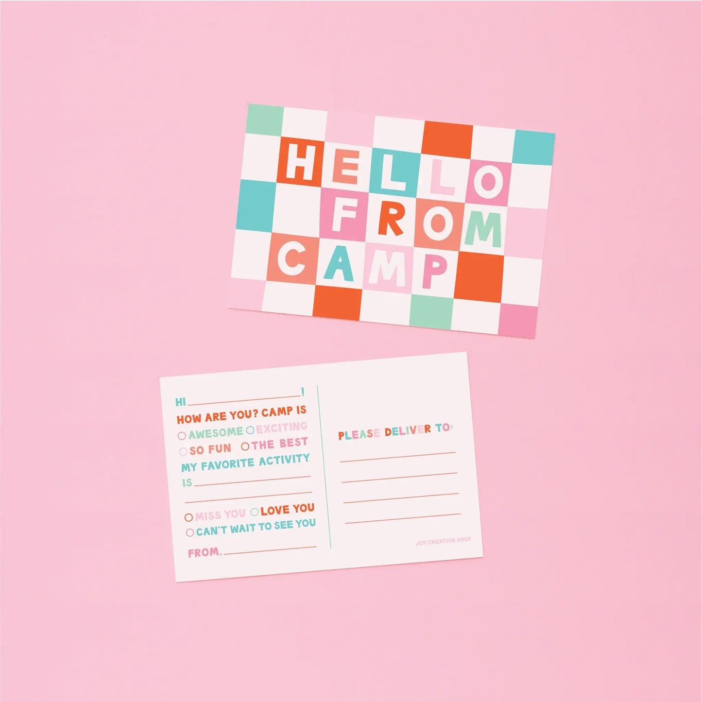 Checkered Camp Postcards in Pink