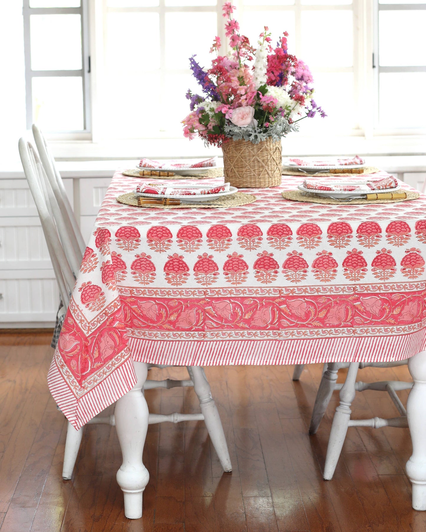 Pink Block Print Tablecloth
