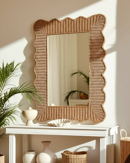 Wicker Scalloped Edge Mirror