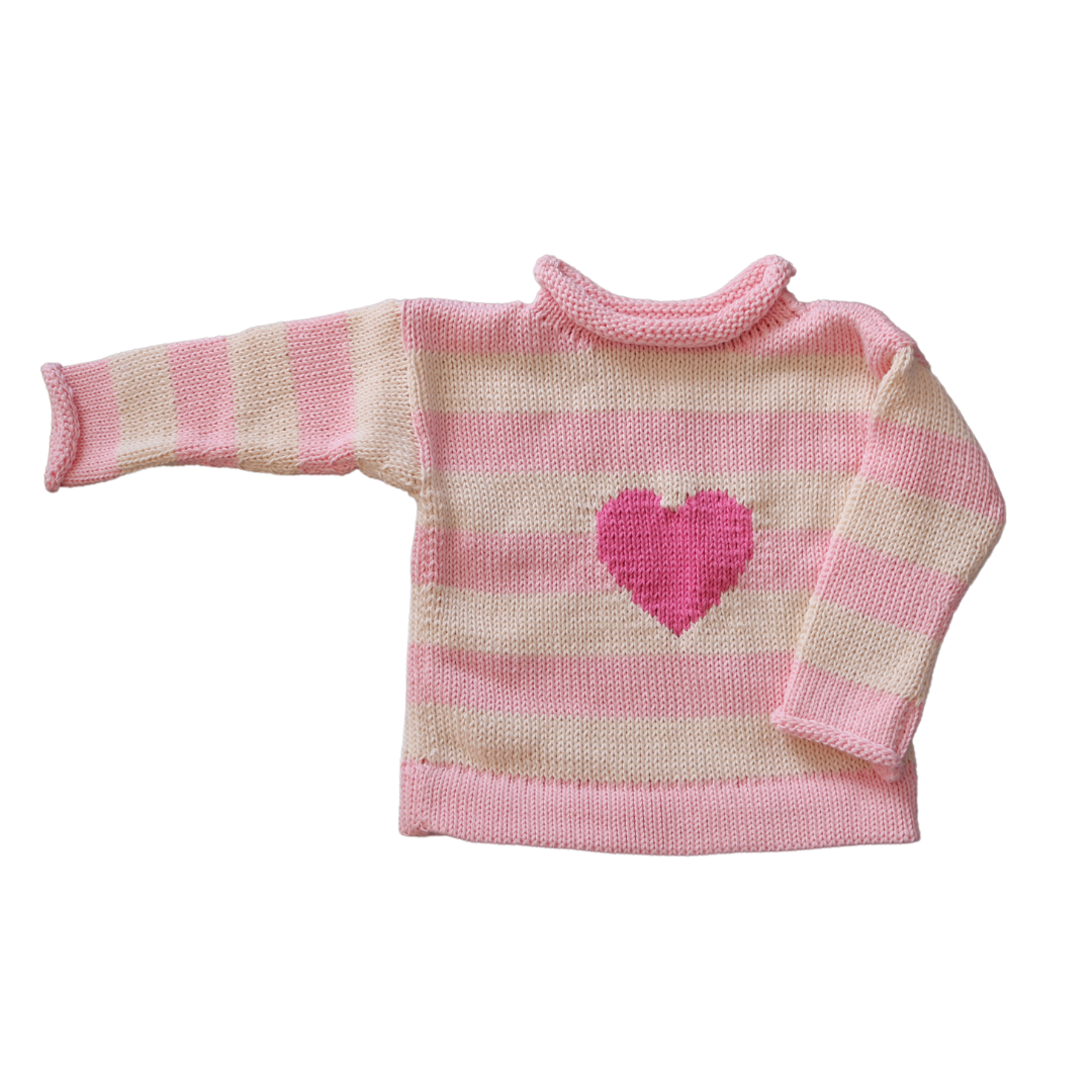 Pink Heart Cotton Striped Sweater