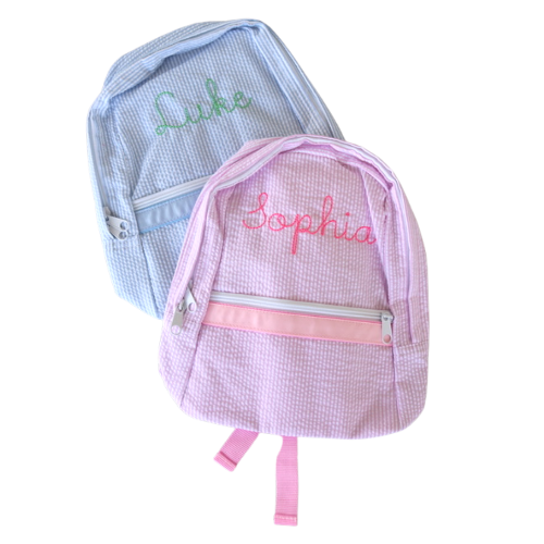Personalized Seersucker Backpack with Baseball Trio Applique, Seersuck
