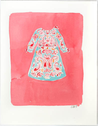 Blue Dress Painting on Pink