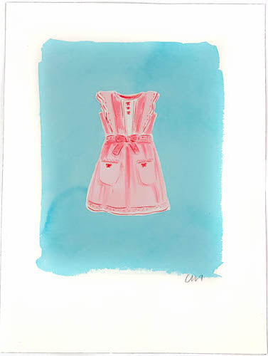 Pink Dress Paintings on Blue