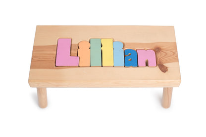 Large Name Puzzle Stool in Pastel Colors